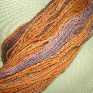 Handspun Merino Wool Yarn fingering pumpkin and purple 330 yds image 2