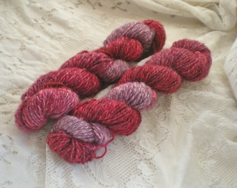 Handspun Light Worsted Yarn: Wool Alpaca Blend, Cherry Coils
