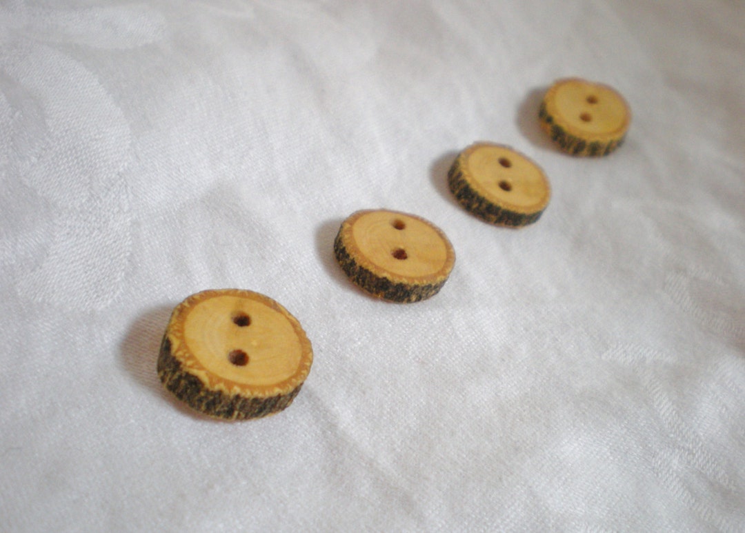 Natural Wood Buttons With Bark Handmade, Set of 4 Etsy