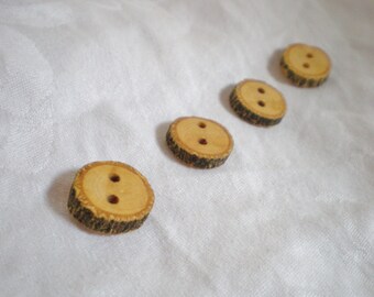 Natural Wood Buttons with Bark handmade, set of 4