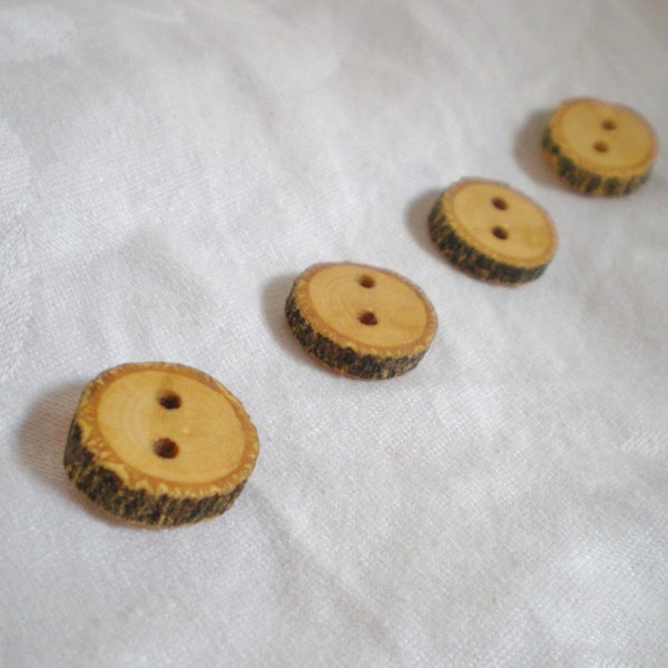 Natural Wood Buttons with Bark handmade, set of 4