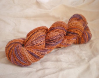 Handspun Merino Wool Yarn fingering  pumpkin and purple 330 yds