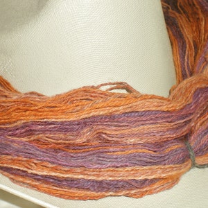 Handspun Merino Wool Yarn fingering pumpkin and purple 330 yds image 3