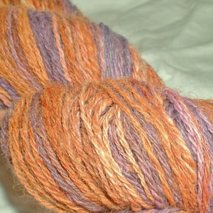 Handspun Merino Wool Yarn fingering pumpkin and purple 330 yds image 5