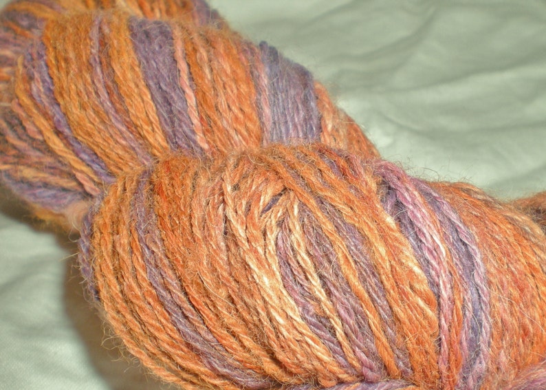 Handspun Merino Wool Yarn fingering pumpkin and purple 330 yds image 5