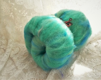 Alpaca Wool Batt for spinning fairy greens and blues  2.9 oz