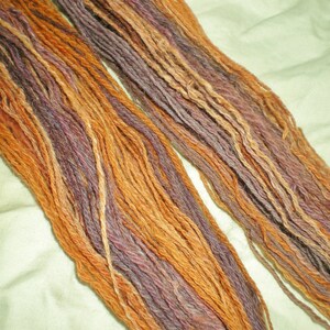 Handspun Merino Wool Yarn fingering pumpkin and purple 330 yds image 4