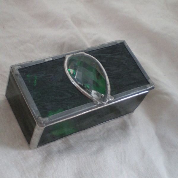Stained Glass Trinket Box Forest Green with Austrian Crystal Jewelry Box