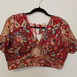 Red Sari Blouse/ Sari Blouse/ Red Blouse/ Indian Sari Blouse/ Lehenga Blouse/ Choli / Women&#39;s Sari Blouse, short sleeve blouse