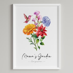 Birth Flower Bouquet Print Custom Birth Flower Family Bouquet Framed Wall Art Personalized Birth Month Flower Bouquet Birthday Gift For Mom
