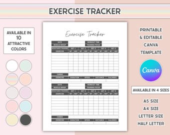 Workout Tracker Printable Daily Exercise Log Weight Loss Fitness Journal Editable Workout Planner Insert