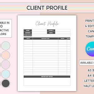 Client Profile Template Editable Client Payment History Tracker Printable Customer Information Log Info Sheet