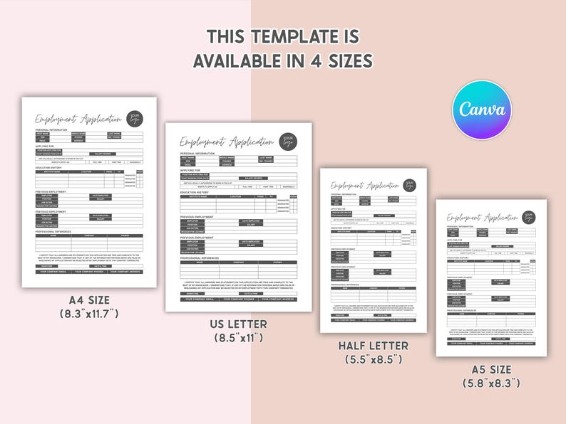 Employee Application For Employment Editable Employment Application Template Printable Job Application Form 1 Page Job Application Template HR Template