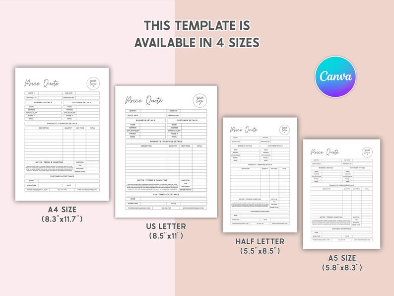 Editable Quote Template Price Quotation Template for Small Business ...