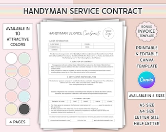 Contrato de servicios de mantenimiento, plantilla de contrato general de construcción editable, formulario de presupuesto de mantenimiento, subcontratista imprimible