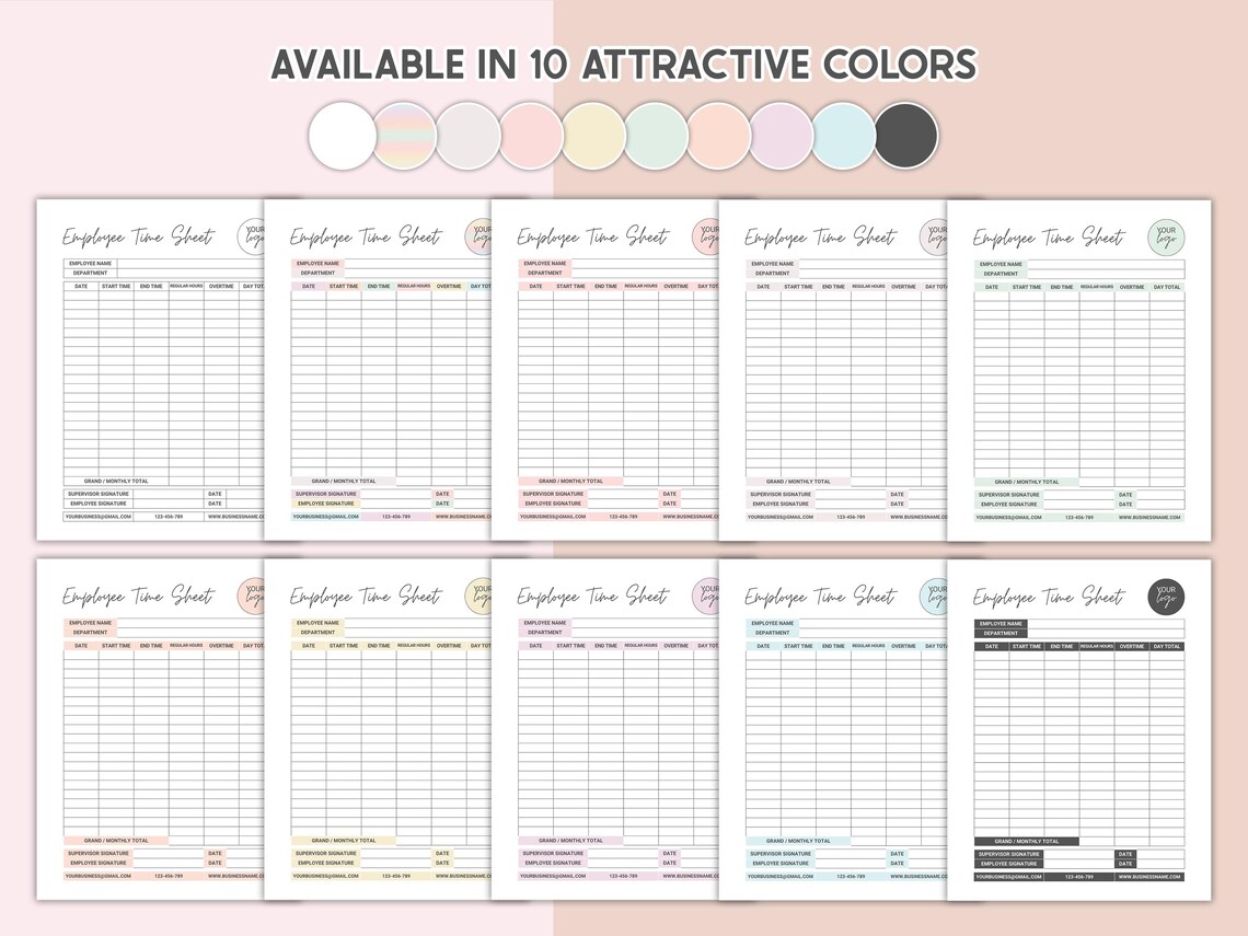 Printable Employee Time Sheet Tracker Canva Editable Weekly & Monthly ...