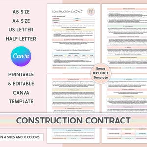 Editable Construction Contract Template: Contractor Agreement Form (PDF Download, 4 Sizes + Bonus Invoice Template)