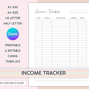 Planificador de ingresos imprimible: Planificador de presupuesto editable (tamaños A4/A5/Carta) (Descarga digital)