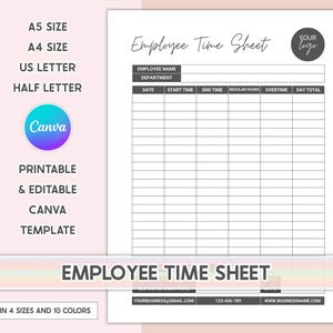 Editable Employee Timesheet Template: Printable Work Schedule, AM/PM (Digital Download)