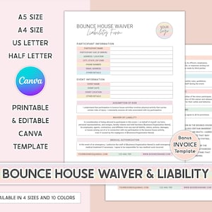 Bounce House Waiver and Liability Form Bounce House Liability Waiver Form Bounce House Rental Agreement Contract Liability Release Form PDF