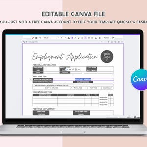 Employee Application For Employment Editable Employment Application Template Printable Job Application Form 1 Page Job Application Template HR Template