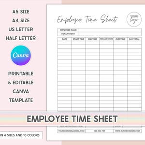 Editable Employee Timesheet Template: Printable Work Schedule, AM/PM (Digital Download)