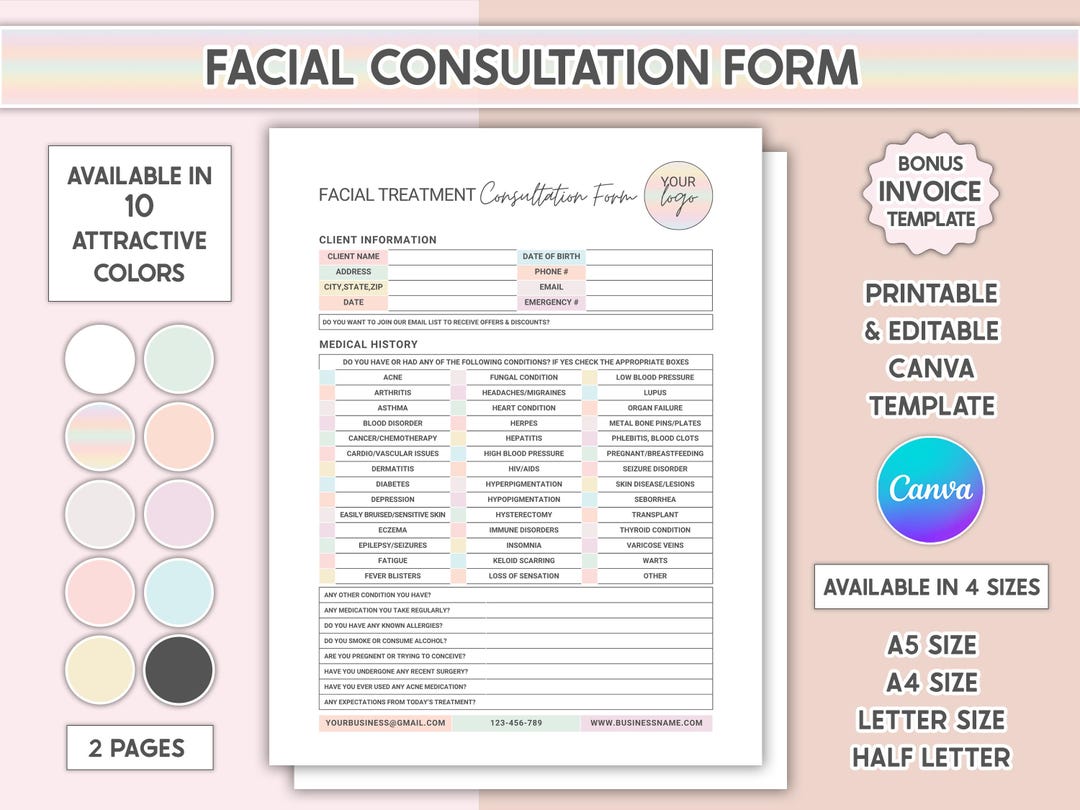 Editable Facial Consultation Form Canva Client Intake Form Beauty Salon ...