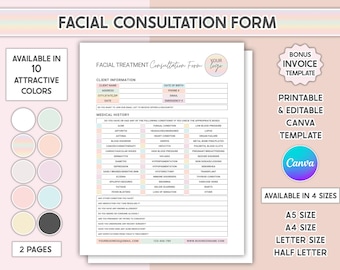 編集可能なフェイシャルカウンセリングフォーム Canva クライアント受付フォーム 美容サロン向け印刷可能なスパ契約書テンプレート