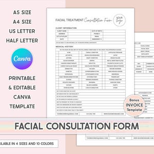 Editable Facial Consultation Form: Esthetician Intake Template (Canva PDF Download)