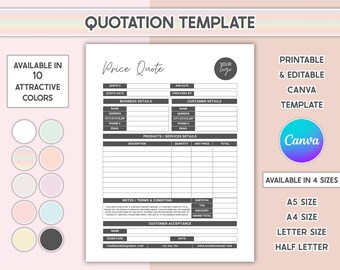 Editable Quote Template Price Quotation Template For Small Business Invoice Order Form Job Estimate