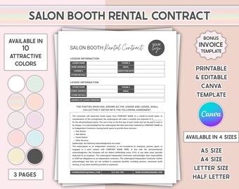 Salon Booth Rental Agreement Template Canva Editable Salonbooth Contract Printable Salon Station Lease Form