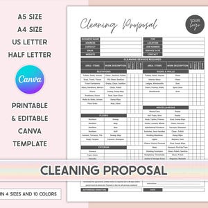 Cleaning Proposal Template Editable Cleaning Service Proposal Business Cleaning Service Housekeeping Cleaning Estimate Cleaning Checklist A5