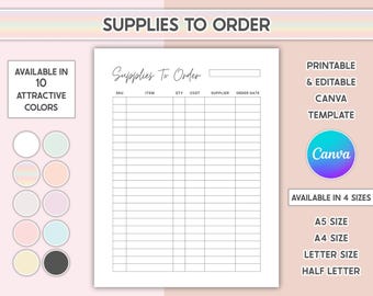 Formulario de gestión de suministros editable y para imprimir, para pequeñas empresas, Canva.