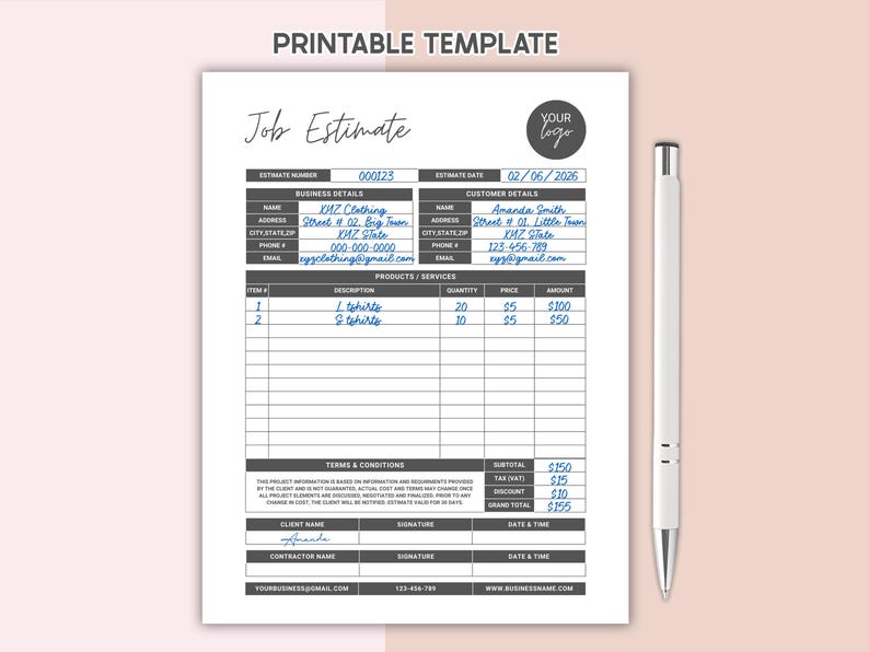 Canva Editable Job Estimate Template Printable Proposal Contractor ...