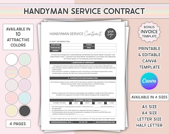 Contrato de servicios de mantenimiento, plantilla de contrato general de construcción editable, formulario de presupuesto de mantenimiento, subcontratista imprimible