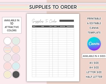 Formulario de gestión de suministros editable y para imprimir, para pequeñas empresas, Canva.