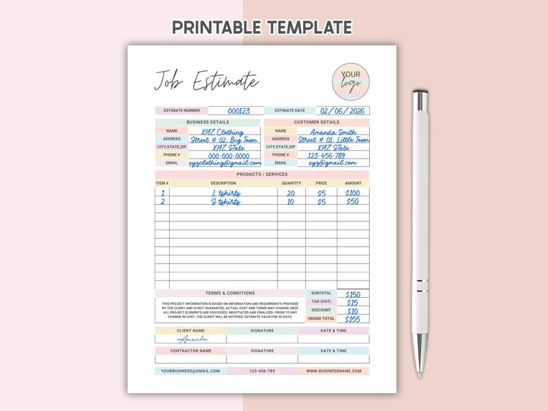 Canva Editable Job Estimate Template Printable Proposal Contractor ...