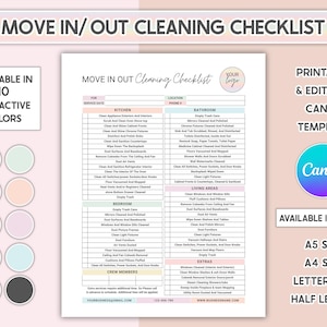 Move In Out Cleaning Checklist Printable Canva Editable ADHD Cleaning List Template Moving Planner