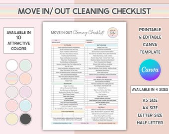 Checklist voor verhuizing naar buiten Afdrukbaar canvas bewerkbare sjabloon voor ADHD-schoonmaaklijst Verhuisplanner