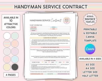 Contrato de servicios de mantenimiento, plantilla de contrato general de construcción editable, formulario de presupuesto de mantenimiento, subcontratista imprimible