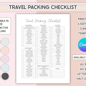Editable Travel Packing Checklist Notes Vacation Packing List Printable Trip Organizer Template For Family