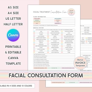 Editable Facial Consultation Form: Esthetician Intake (Canva Template)