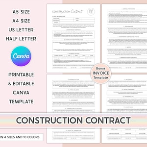 Editable Construction Contract Template: Instant PDF Download
