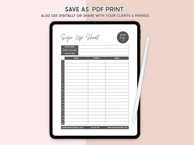 Canva Editable Sign up Sheet Template Printable Sign-in Sheet Party ...