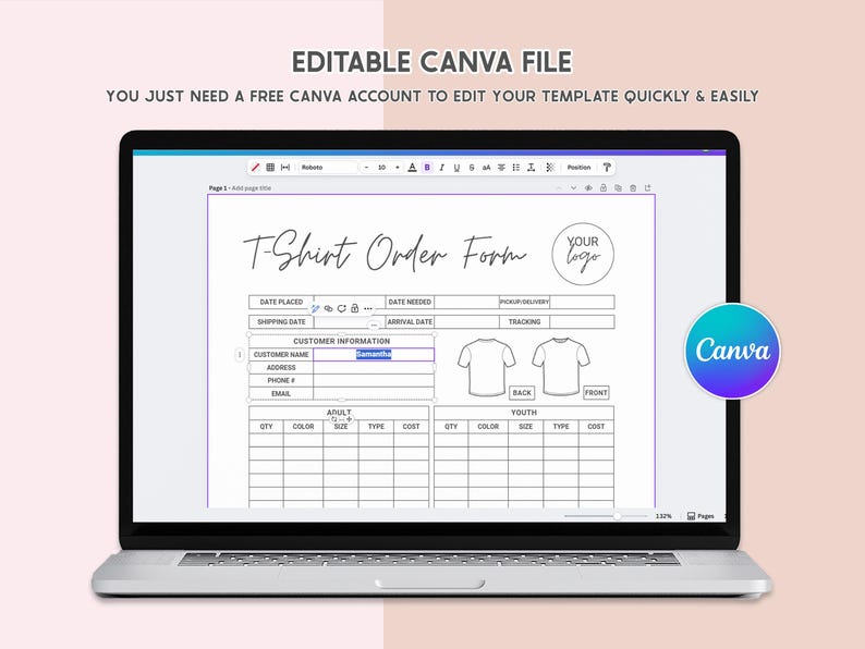 Canva Editable T Shirt Order Form Invoice Template Printable Small ...