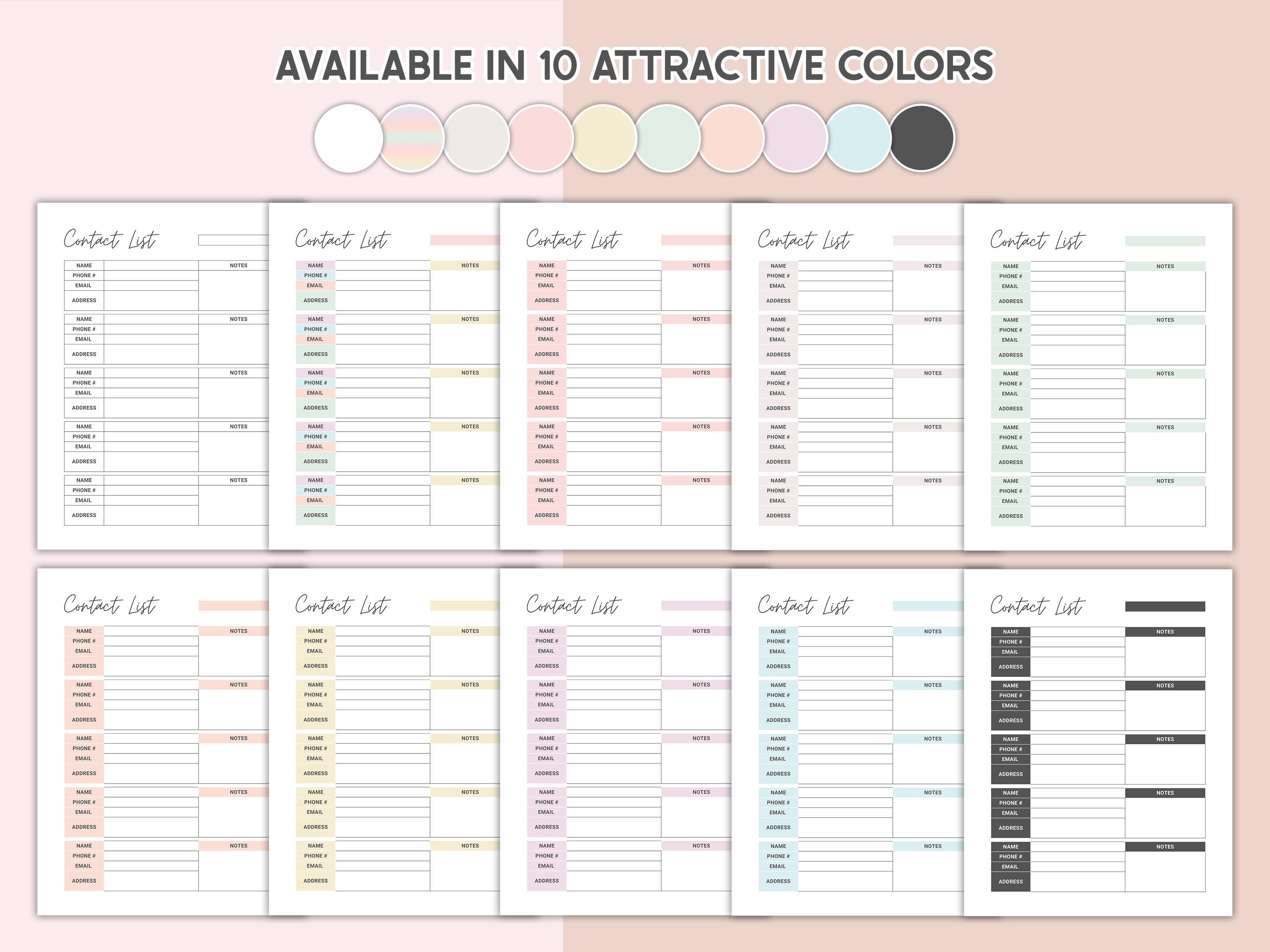 Canva Editable Contact List Name and Number Family Printable Address ...