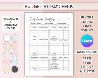 Editable Paycheck Budget By Paycheck Template Printable Monthly Expense Tracker Financial Planner Income Log