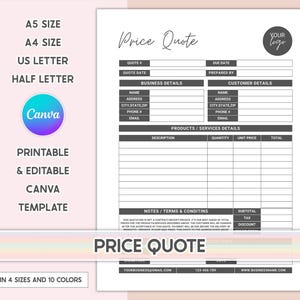 Price Quote Template Editable Quotation Template Quote Form For Small Business Invoice Order Form Price Quotation Template Job Estimate Form