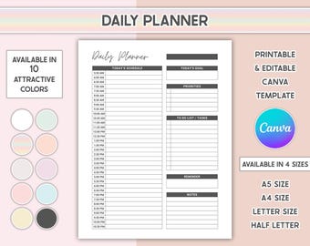 Bewerkbare dagelijkse planner Afdrukbaar dagelijks schemasjabloon pdf-takenlijst halfuur invoegen