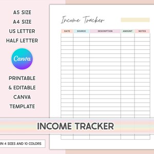 Planificador de ingresos imprimible: Planificador de presupuesto editable (tamaños A4/A5/Carta) (Descarga digital)